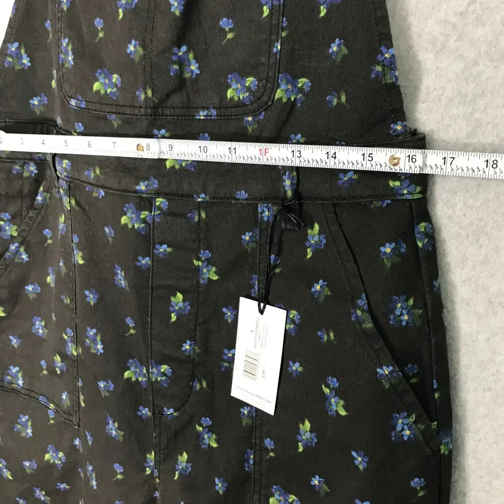 We Wore What Overalls Large Black Ditsy Floral Baggy Denim Stretch Y2K Festival - Picture 15 of 16